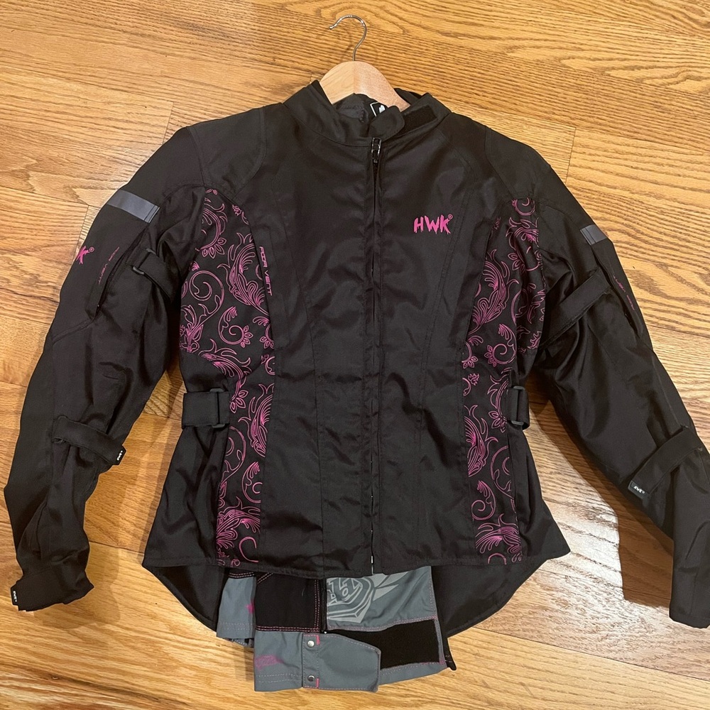 Women's Black and Pink Motorcycle Riding Jacket and Pants